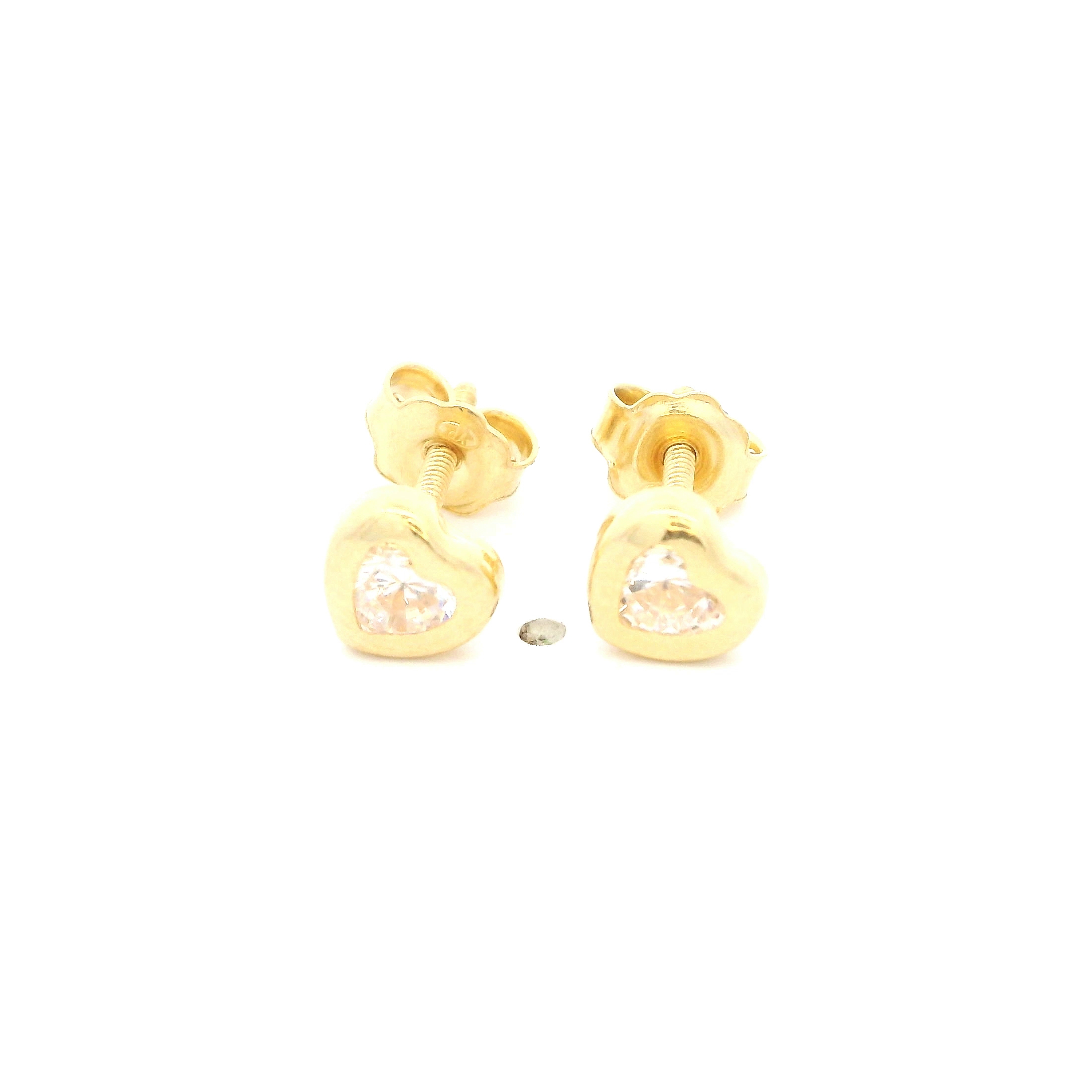 Par de Aros Corazón Oro Amarillo 18K, 3 Circones