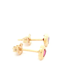 Aros De Oro Amarillo 18K Corazón Fucsia