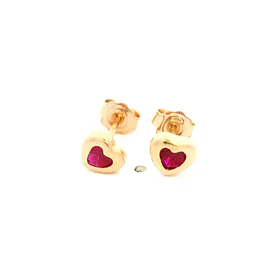 Aros De Oro Amarillo 18K Corazón Fucsia