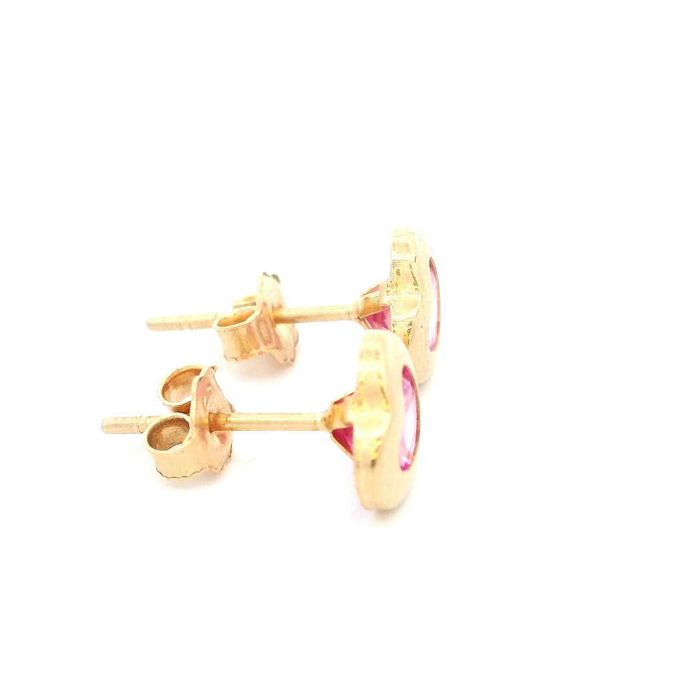 Aros De Oro Amarillo 18K Corazón Rosada