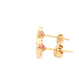 Aros De Oro Amarillo 18K Corazón Rosada