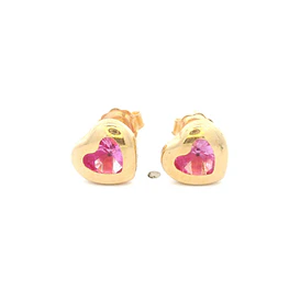 Aros De Oro Amarillo 18K Corazón Rosada
