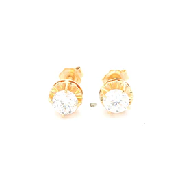 Aros De Oro Amarillo 18K Chatón Circular Incolora