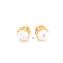 Aros De Oro Amarillo 18K Chatón Circular Incolora