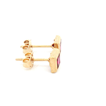 Aros De Oro Amarillo 18K Cuadrado Fucsia