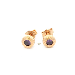 Aros De Oro Amarillo 18K Punto De Luz Morada