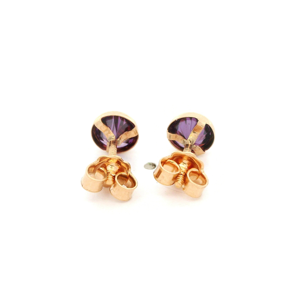 Aros De Oro Amarillo 18K Punto De Luz Morada