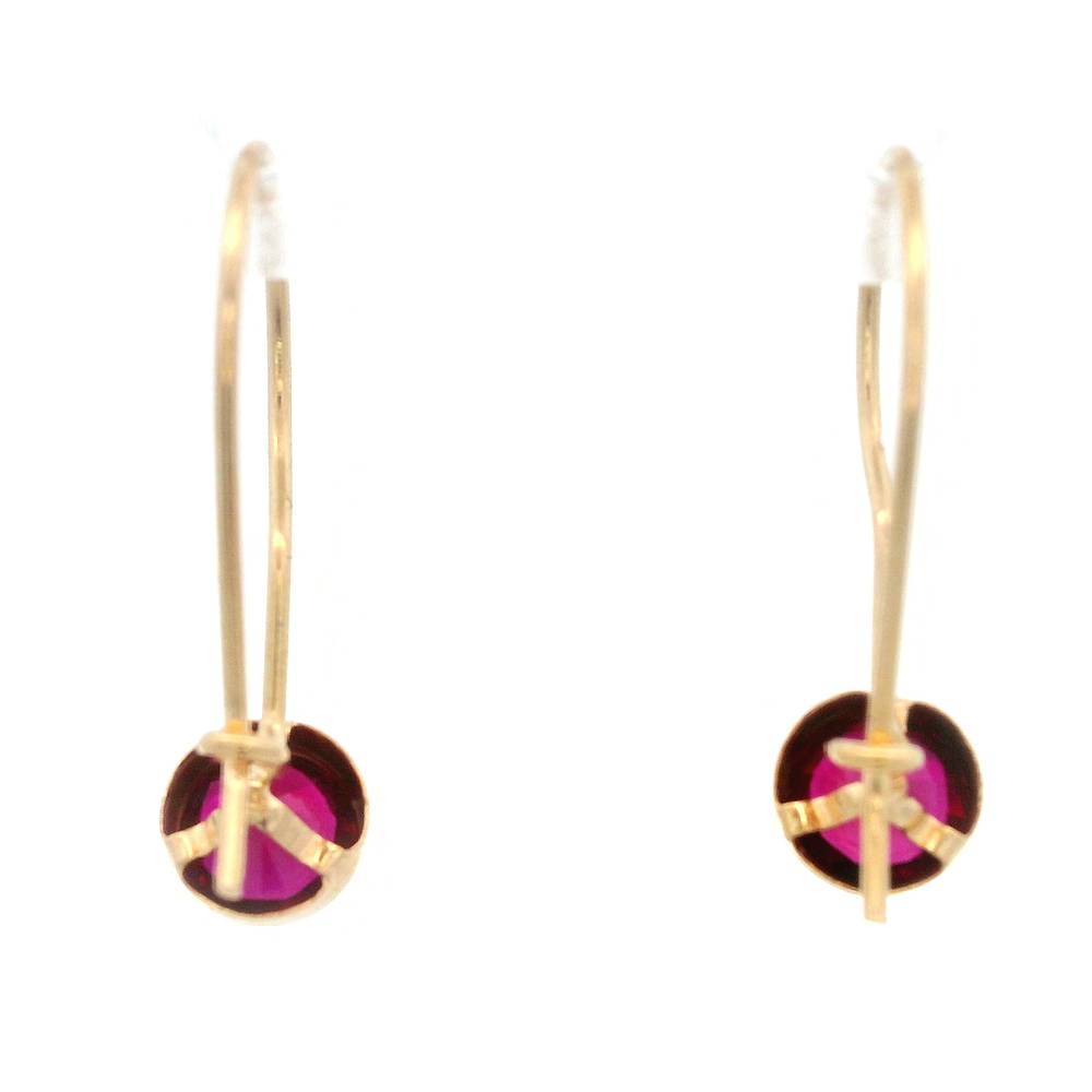 Aros De Oro Amarillo 18K Punto De Luz Fucsia