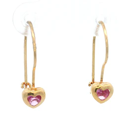 Aros De Oro Amarillo 18K Corazón Rosada