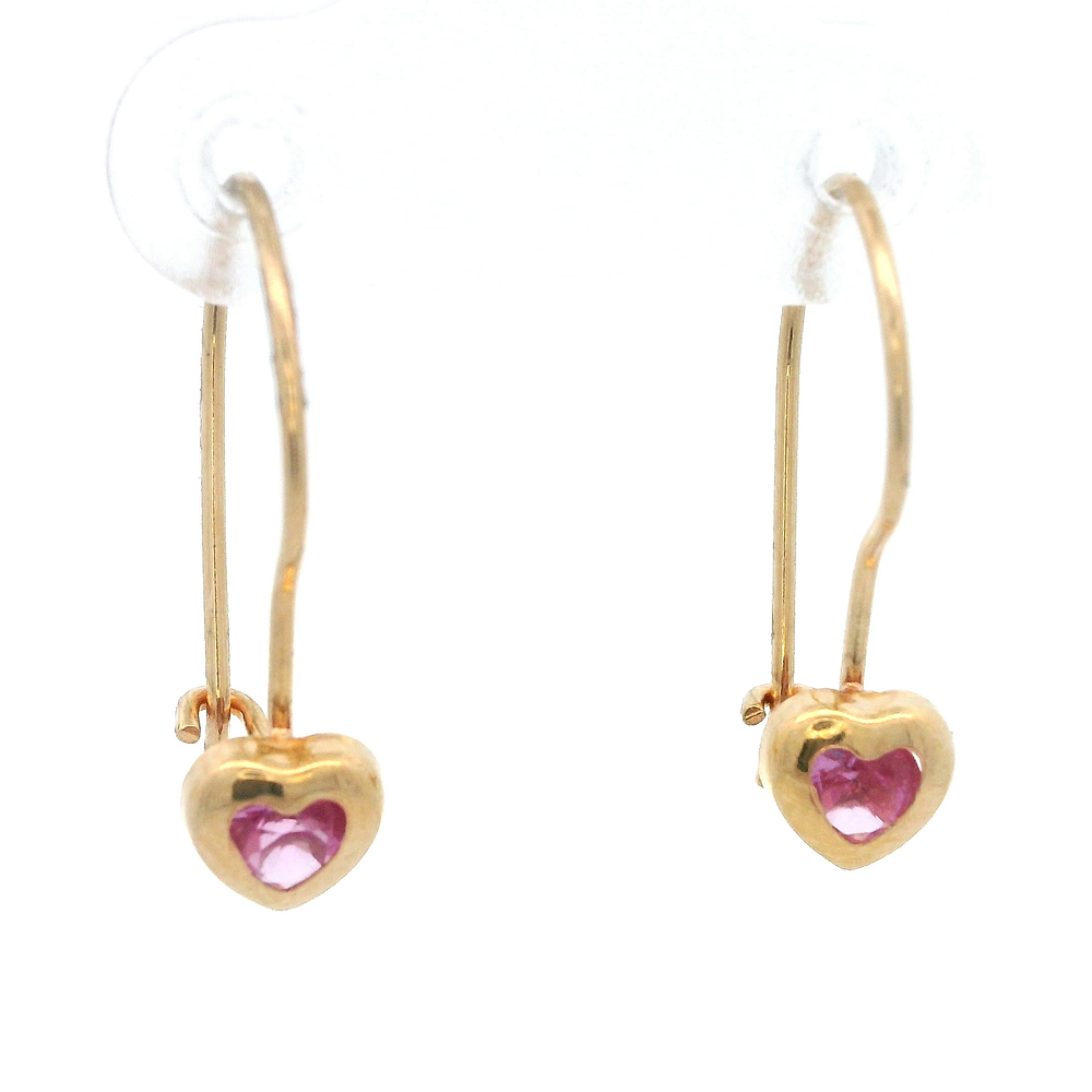 Aros De Oro Amarillo 18K Corazón Rosada