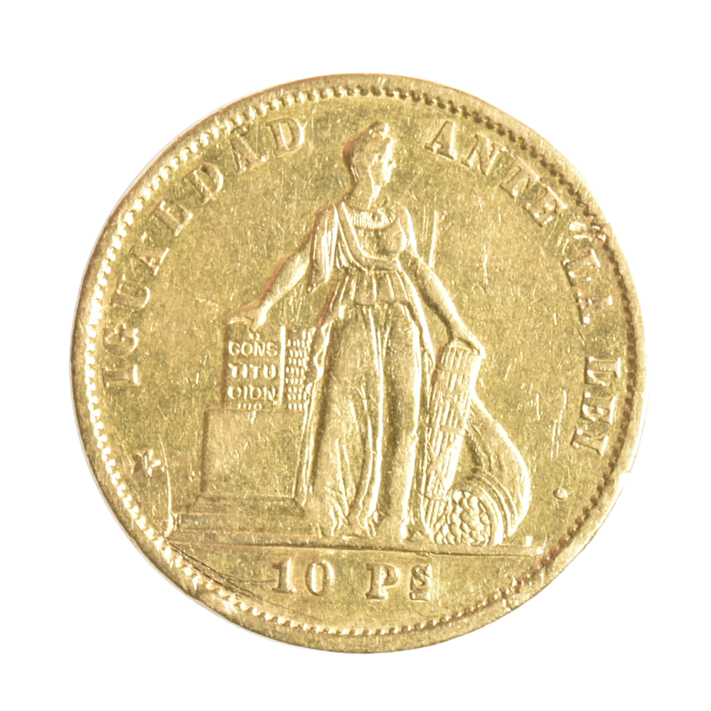 Moneda de Oro 10 Pesos Chile Año 1872
