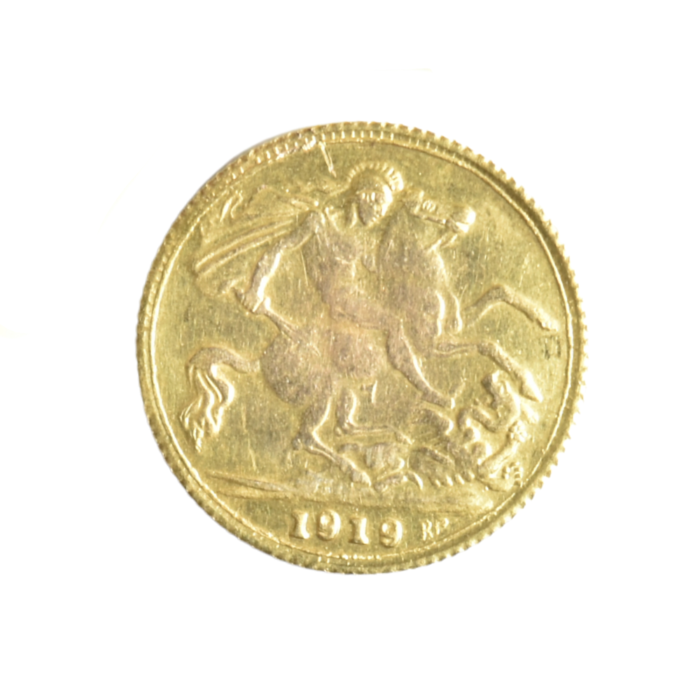 Moneda de Oro Medio Soberano Reino Unido 1919 (George V) – Oro 22K