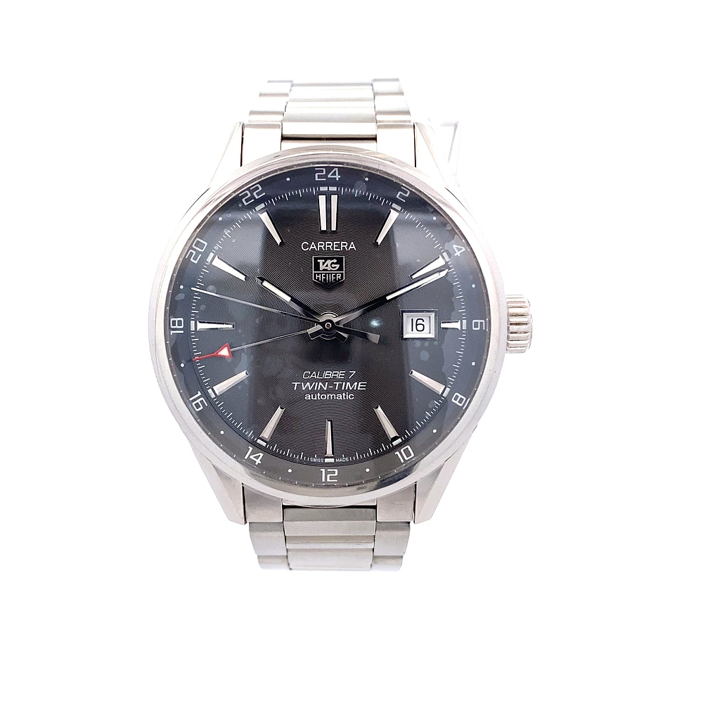 Reloj TAG Heuer Carrera Calibre 7 Twin-Time WAR2012-1 Hombre Automático Acero 40 mm Esfera Negra