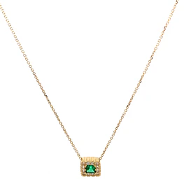 Cadena de Oro Amarillo 18K Rolo con Halo Cuadrado, 1 Piedra Verde y Micropiedras Incoloras