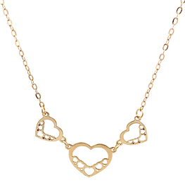 Cadena de Oro Amarillo 18K Limada con Dije Corazones Calados