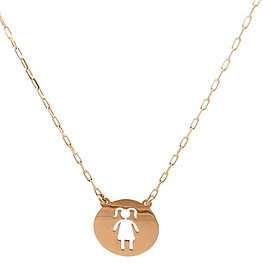 Cadena de Oro Amarillo 18K Limada con Dije Medalla Circular Calada Niña