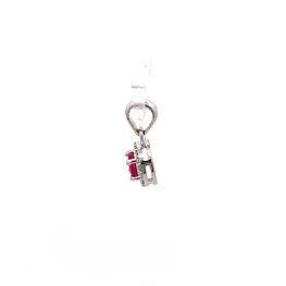 Colgante de Oro Blanco 18K Halo con Diamantes y Rubí Sintético