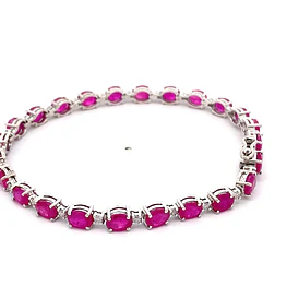 Pulsera de Oro Blanco 18K Tennis Rodinada con Diamantes y Rubíes Sintéticos