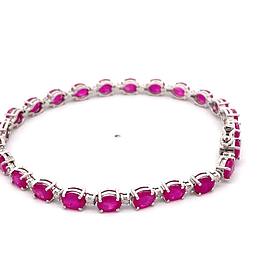 Pulsera de Oro Blanco 18K Tennis Rodinada con Diamantes y Rubíes Sintéticos