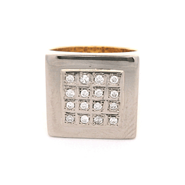 Anillo de Dos Oros 18K Sello Cuadrado con 16 Diamantes