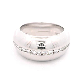 Anillo de Oro Blanco 18K Bombé Rodinado con Diamantes