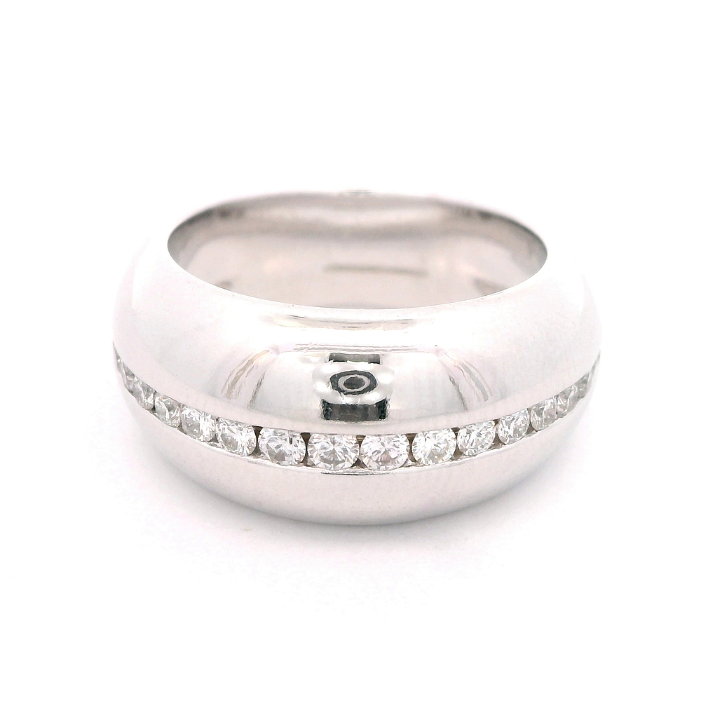 Anillo de Oro Blanco 18K Bombé Rodinado con Diamantes