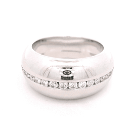 Anillo de Oro Blanco 18K Bombé Rodinado con Diamantes
