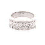 Anillo de Oro Blanco 18K Cintillo Rodinado Tres Hileras con Diamantes