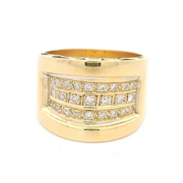 Anillo de Oro Amarillo 18K Semi Bombé con Diamantes