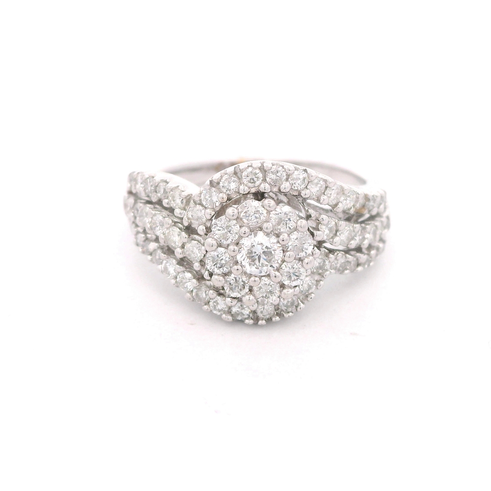 Anillo Cintillo Quintillo Halo Diamantes Oro Blanco 18K
