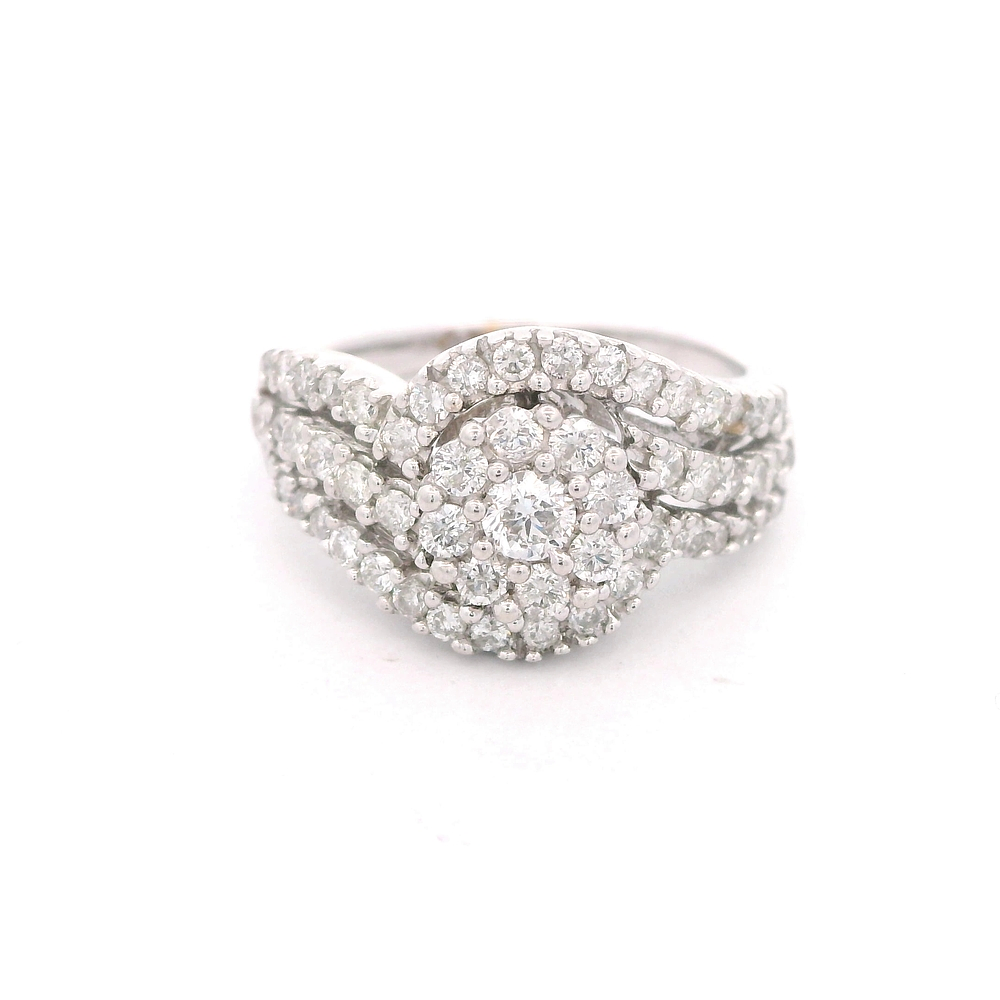 Anillo de Oro Blanco 18K Halo Cintillo Rodinado con Diamantes