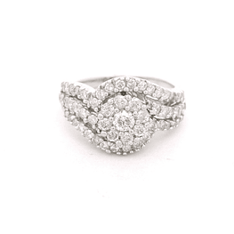 Anillo de Oro Blanco 18K Halo Cintillo Rodinado con Diamantes