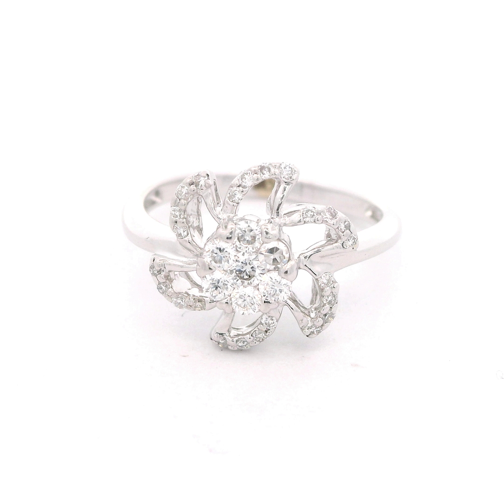 Anillo de Oro Blanco 18K Flor Rodinado con Diamantes