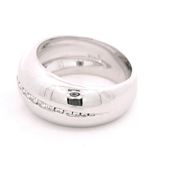 Anillo de Oro Blanco 18K Bombé Rodinado con Diamantes