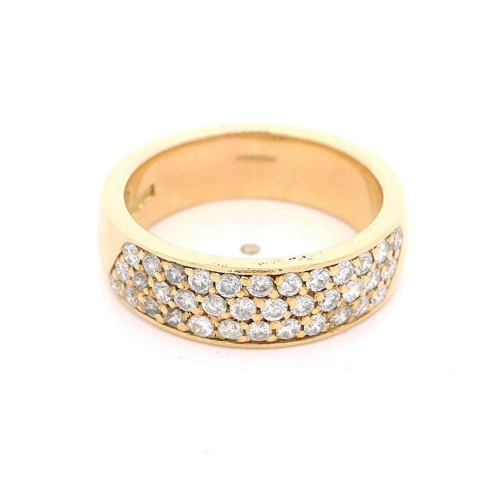 Anillo de oro amarillo 10K Tuerca Cintillo Tres Hileras con Diamantes