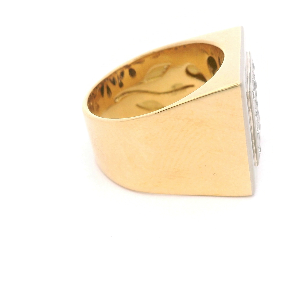 Anillo de Dos Oros 18K Sello Cuadrado con 16 Diamantes