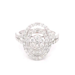 Anillo de Oro Blanco 18K Calado Ovalado con Flor y Diamantes
