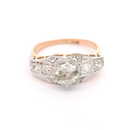 Anillo de Dos Oros 18K Semi Bombé con Diamantes Corte Antiguo