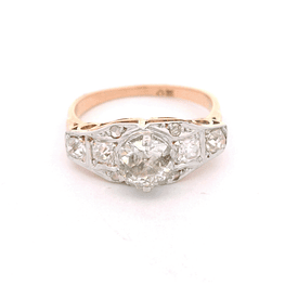 Anillo de Dos Oros 18K Semi Bombé con Diamantes Corte Antiguo