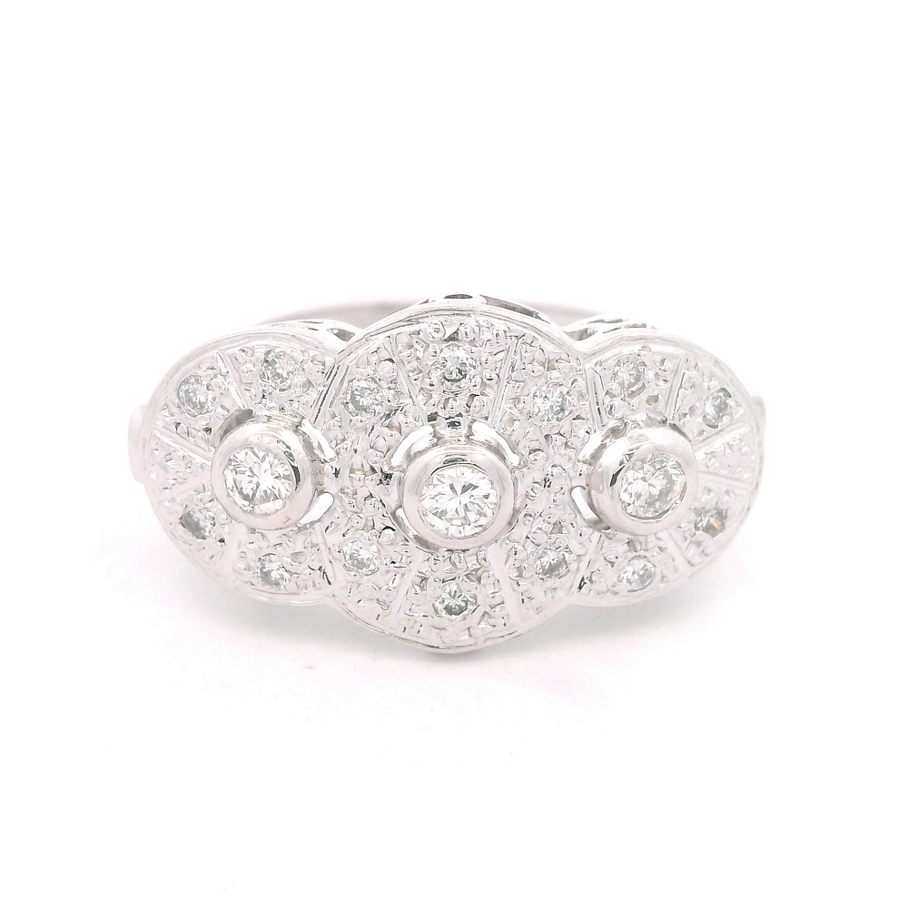 Anillo de Oro Blanco 18K Sello Circular Rodinado con Diamantes