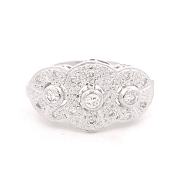 Anillo de Oro Blanco 18K Sello Circular Rodinado con Diamantes