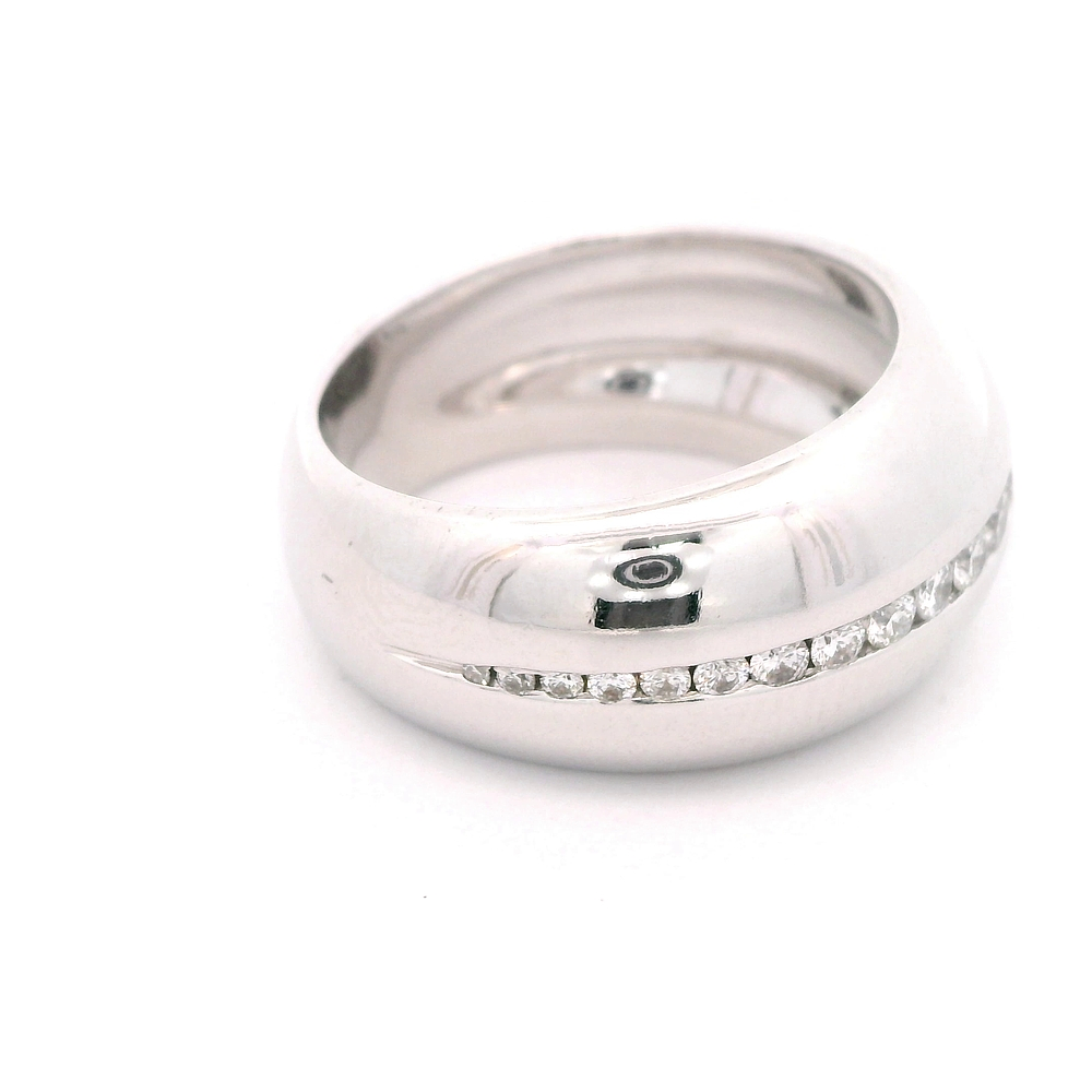 Anillo de Oro Blanco 18K Bombé Rodinado con Diamantes