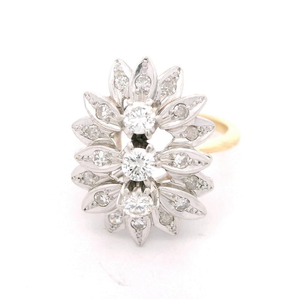 Anillo de Oro Bicolor 18K Flor con Diamantes