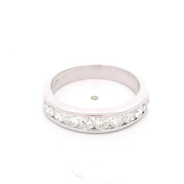 Anillo de Oro Blanco 18K Cintillo Rodinado con 9 Diamantes