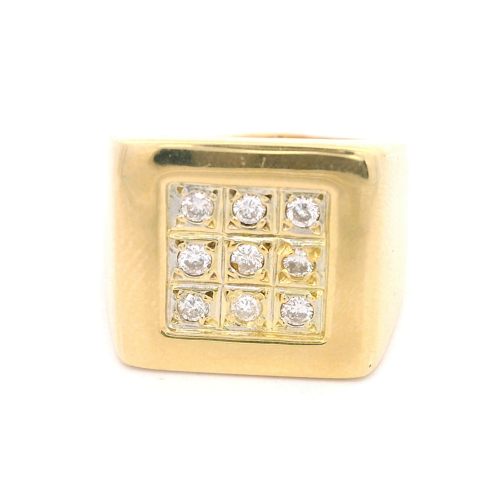 Anillo de Oro Amarillo 18K Sello Cuadrado con 9 Diamantes