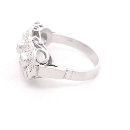 Anillo de Oro Blanco 18K Sello Circular Rodinado con Diamantes