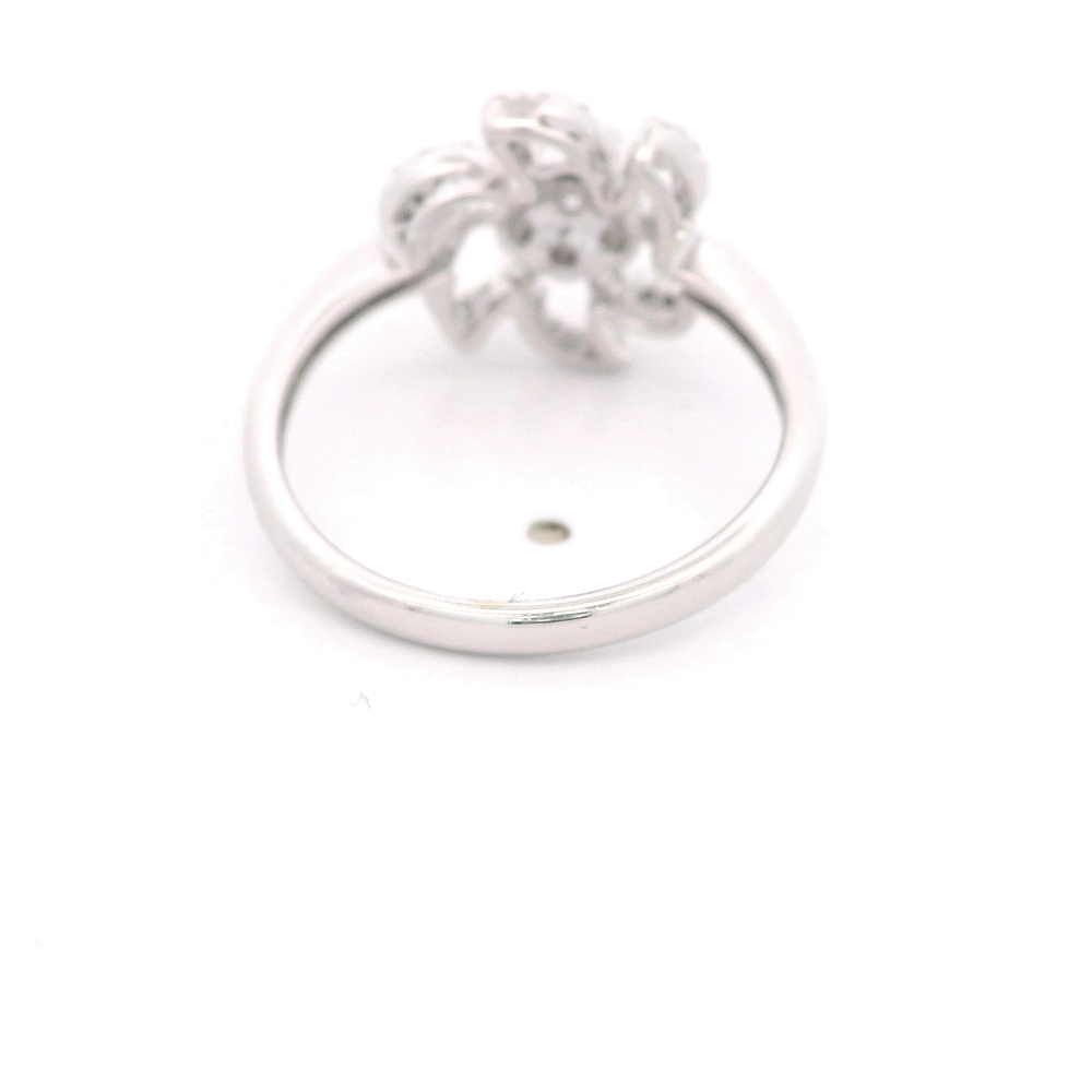 Anillo de Oro Blanco 18K Flor Rodinado con Diamantes