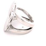 Anillo de Oro Blanco 18K Flor Trébol Mateada Calada con Diamantes