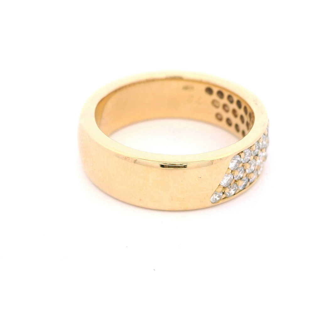 Anillo de oro amarillo 10K Tuerca Cintillo Tres Hileras con Diamantes