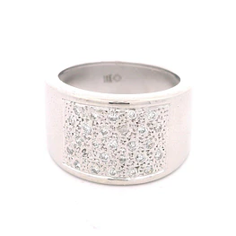 Anillo de Oro Blanco 18K Bombé Rodinado con 27 Diamantes
